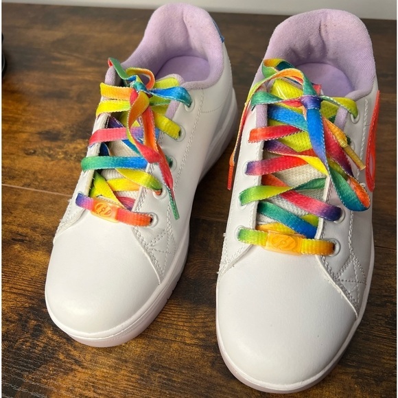 Heelys Glower HE100857 White Youth Size 3 With Pink Logo and Rainbow Laces - Picture 3 of 5